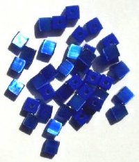 40 4mm Sapphire Fiber Optic Cat Eye Cube Beads